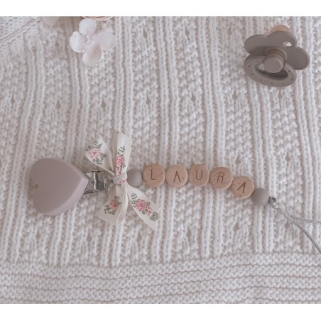 Personalizowana zawieszka do smoczka Arus Accesories Roses dusty beige