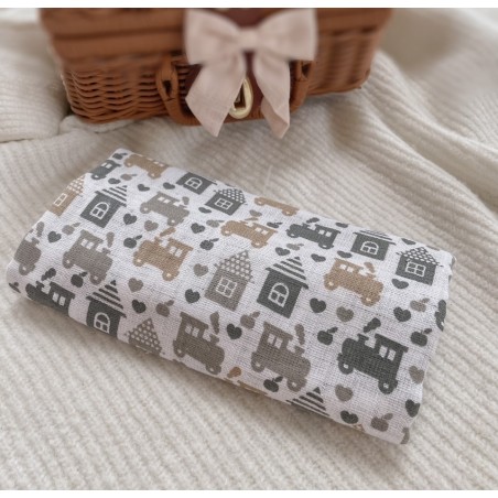 Pielucha pieluszka tetrowa 70*80 ( beżowe małe ciuchcie)