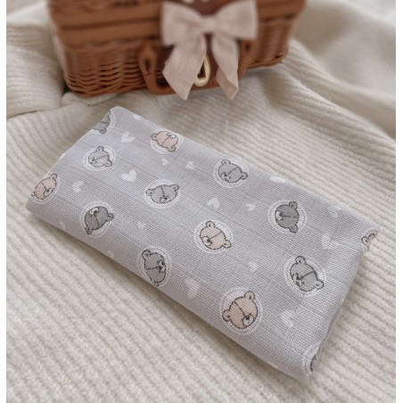 Pielucha pieluszka tetrowa 70*80 ( małe misie szare)