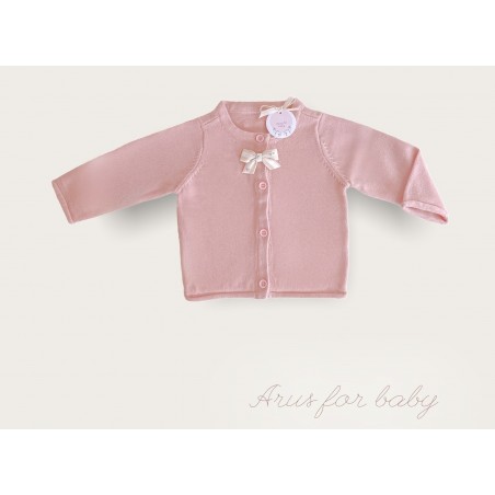 Sweter z przypinaną kokardką pudrowy róż