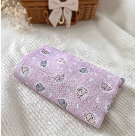 Pielucha pieluszka tetrowa 70*80 ( małe misie różowe)