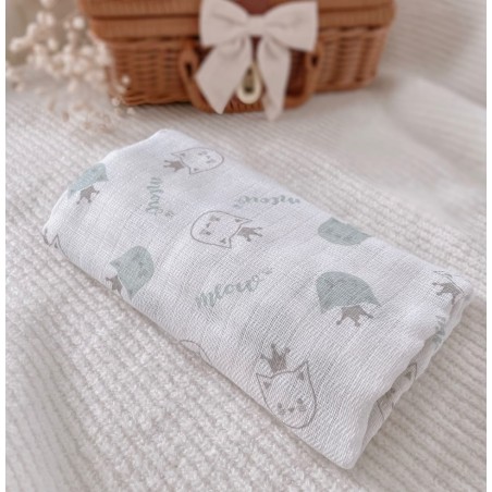 Pielucha pieluszka tetrowa 70*80 (kotki miętowo-białe)