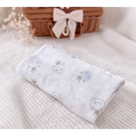 Pielucha pieluszka tetrowa 70*80 (kotki niebiesko białe)