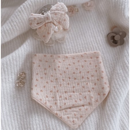 Zestaw muślinowy : apaszka z opaską bezuciskową small beige flowers