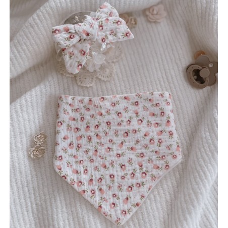 Zestaw muślinowy : apaszka z opaską bezuciskową small blossom