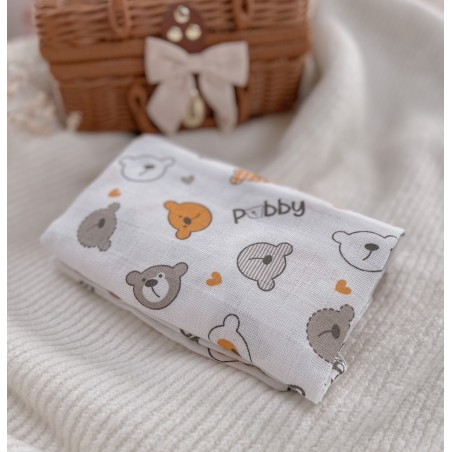 Pielucha pieluszka tetrowa 70*80 misie pomarańczowe