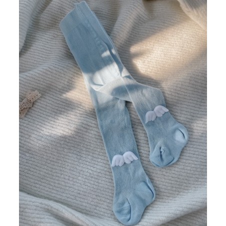 Bawełniane rajstopy z ażurowym wzorem pastelowo niebieskie