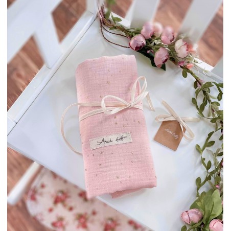 Otulacz muślinowy Eco muslin dots brzoskwiniowa