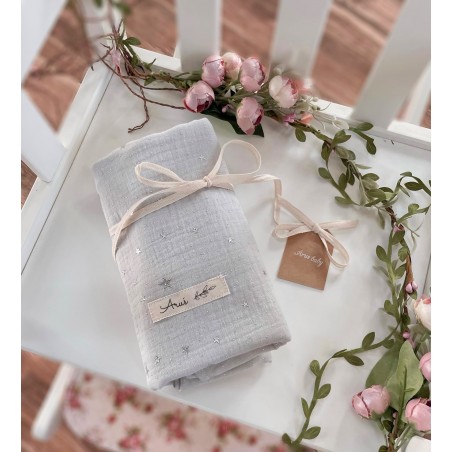 Otulacz muślinowy Eco muslin stars szara