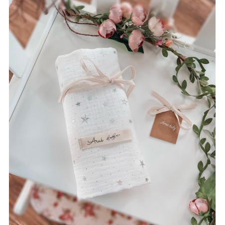 Otulacz muślinowy Eco muslin stars biała