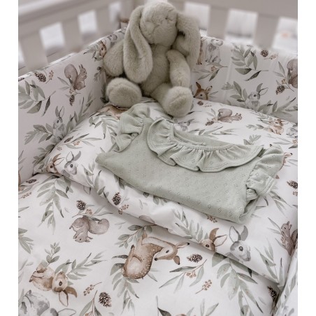 3 el.Pościel do łóżeczka 120x90 dwustronna "Nature & Flowers" (Pastel Forest+biały)