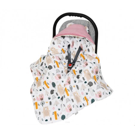 Otulacz śpiworek z kapturkiem do fotelika velvet/bawełna (różowy)