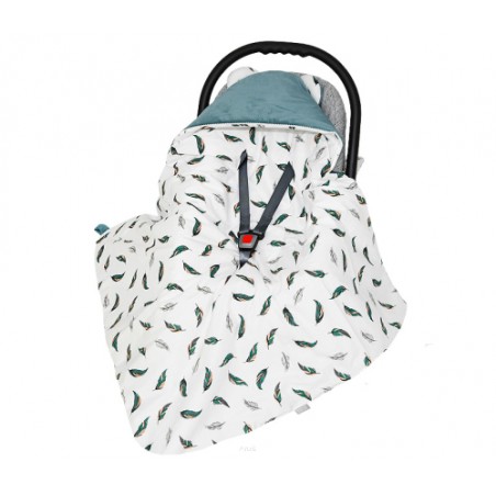 Otulacz śpiworek z kapturkiem do fotelika velvet/bawełna (morski +piórka)