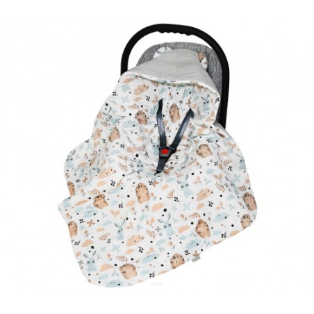 Otulacz śpiworek z kapturkiem do fotelika velvet/bawełna (popiel +jeżyki beżowe)