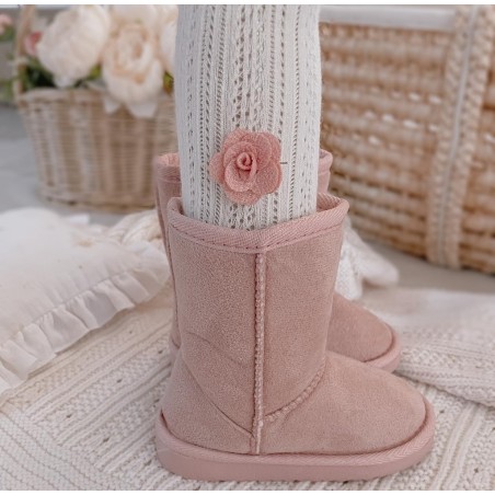 Ażurowe rajstopy z pudrową różyczką bardzo jasny beż