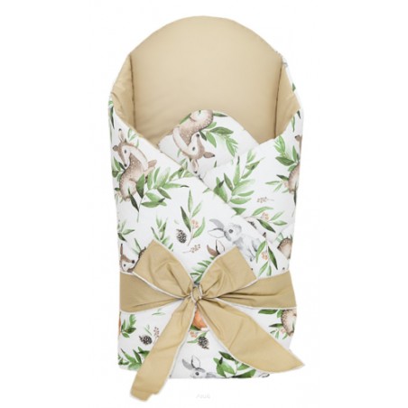 Rożek becik usztywniony wiązany KOKARDKA (ruda wiewiórka +beżowy)