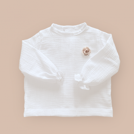 Śmietankowa koszula muślinowa z różyczką