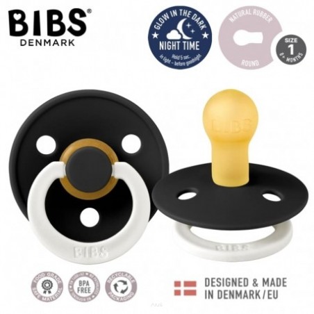 BIBS BLACK GLOW IN DARK S Smoczek Uspokajający kauczuk Hevea 0m+