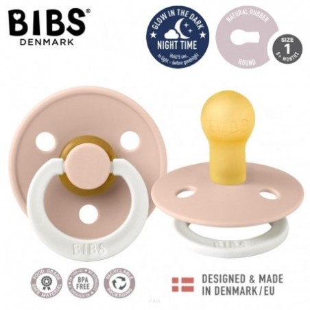 BIBS BLUSH GLOW IN DARK S Smoczek Uspokajający kauczuk Hevea 0m+