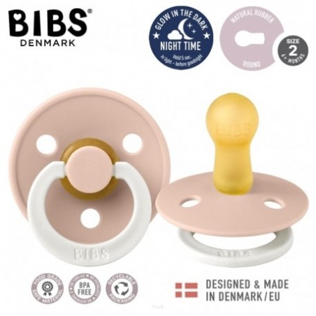 BIBS BLUSH GLOW IN DARK M Smoczek Uspokajający kauczuk Hevea 6m+