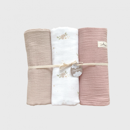 Zestaw 3 szt otulaczy muślinowych Pastel Roses (I)