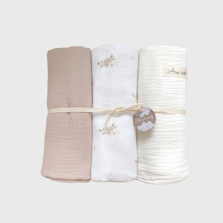 Zestaw 3 szt otulaczy muślinowych Pastel Roses (J)