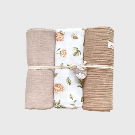 Zestaw 3 szt otulaczy muślinowych Caramel Garden (L)