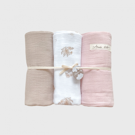 Zestaw 3 szt otulaczy muślinowych Cinamoon Roses (O)