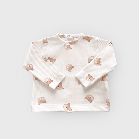 Bluzka prążkowana Little Teddy jasny beż dla chłopca