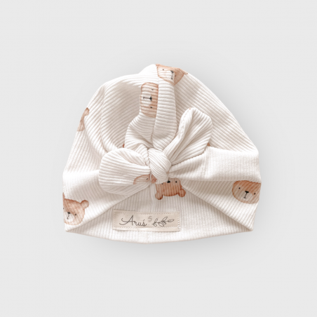 Turban z bawełny prążkowanej Little Teddy jasny beż
