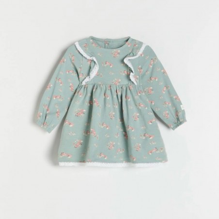 Sukienka bawełniana z falbankami oliwkowa roses