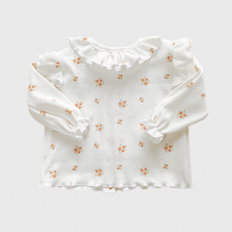 Bluzka prążkowana z falbankami Eternal Roses śmietankowa