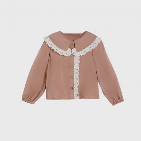 Koszula z haftowanym kołnierzykiem karmelowa
