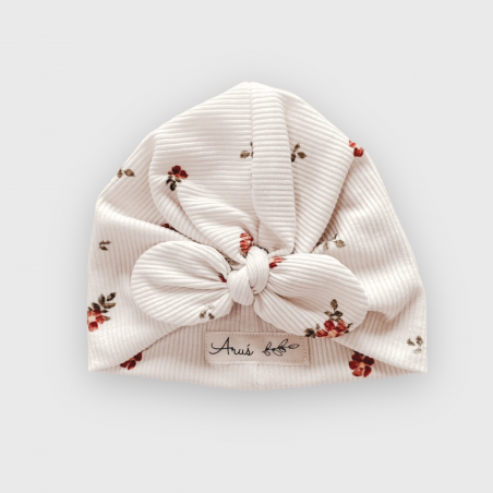 Turban z bawełny prążkowanej Eternal Roses wilde beżowy