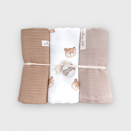 Zestaw 3 szt otulaczy muślinowych Little Teddy (P)