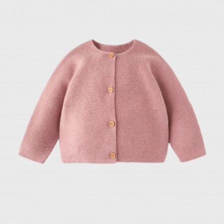 SWETER Z DZIANINY O ŚCIEGU FRANCUSKIM pudrowo różowy