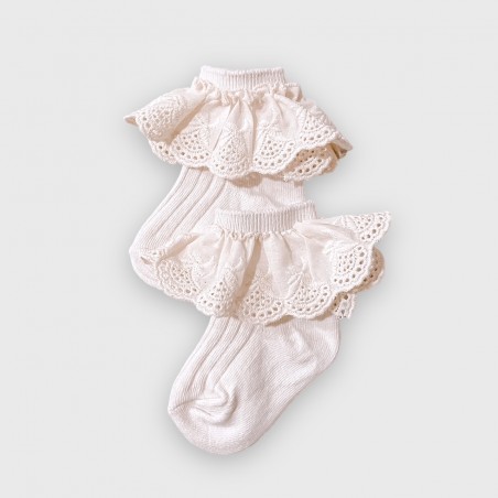 Prążkowane skarpetki z falbanką 0-6m śmietankowe