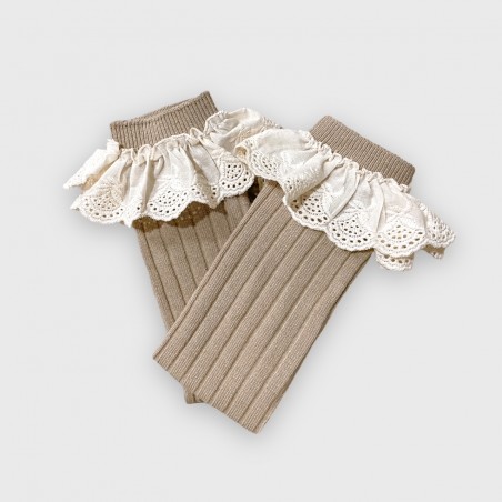 Podkolanówki z falbanką rozmiar uniwersalny ciemny beż