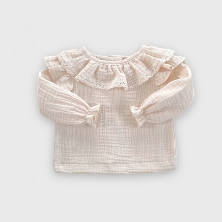 Koszula muślinowa z koronkowymi falbankami waniliowy beż