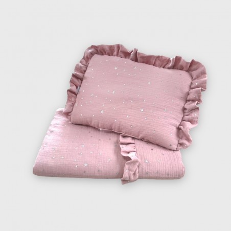 Komplet do wózka / kosza mojżesza/ kokonu z wypełnieniem Eco muslin stars pudrowy róż