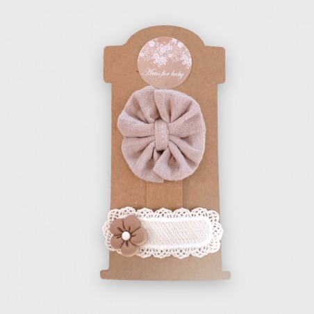 Zestaw spinek pastelowy beż + waniliowy kwiatuszek