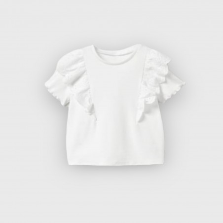 Prążkowana bluzka z haftowanymi falbankami biała