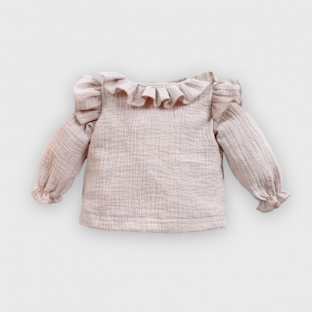 Koszula muślinowa pastelowy beż z falbankami