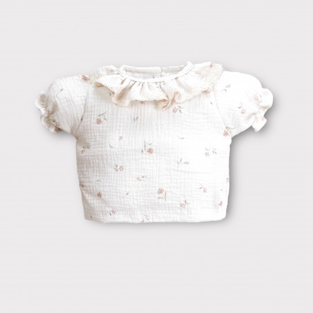 Koszula muślinowa z bufką i koronką Tinkerbell  beżowa