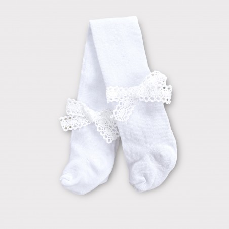 Bawełniane rajstopy białe z białą koronką