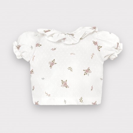 Koszula bawełniana plumetti z bufką Petite Fleur śmietankowa