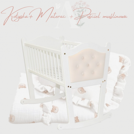Kołyska Carmen+ materac kokos-pianka+ pościel z wypełnieniem Little Teddy