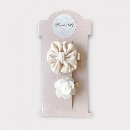 Zestaw spinek waniliowy beż z śmietankową różyczką