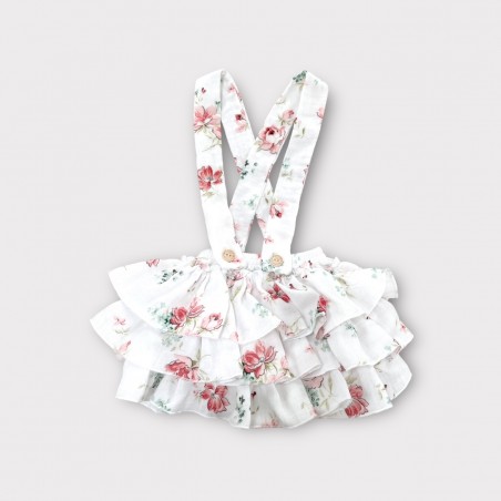 Spódnica/ bloomersy na szelkach z gładkimi falbankami Romantic muślinowa biała