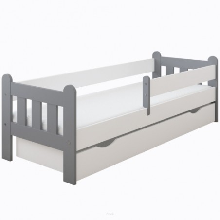 Łóżko dziecięce z szufladą z barierką 160X80 LEO szaro białe